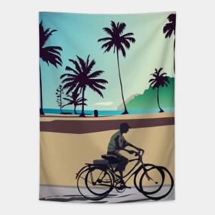 Bike rider on the beach Tapestry