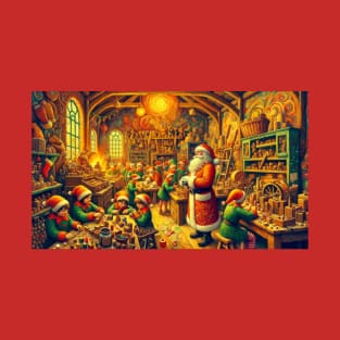 Santa & Elves Gift Preparation - Classic Oil Painting Prints T-Shirt