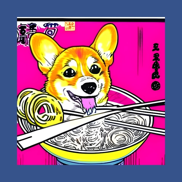 Corgi Eating Ramen Noodles by Megaluxe 