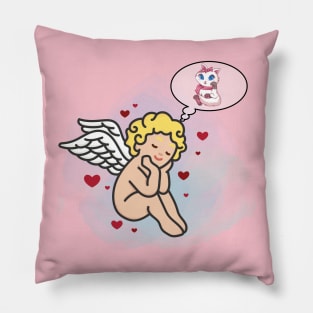 Cupid Dreaming About a Cat Pillow