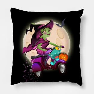 Witch on a scooter Pillow