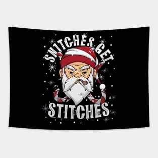 Snitches Get Stitches Santa Hat Rebel Santa Humorous Matching Tapestry