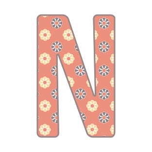 MONOGRAM LETTER N PINK FLORAL TYPOGRAPHY DESIGN T-Shirt