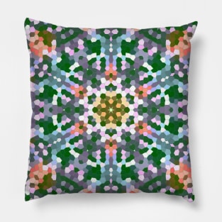 Geometric Mandala in Orange, Blue and Grey Pillow