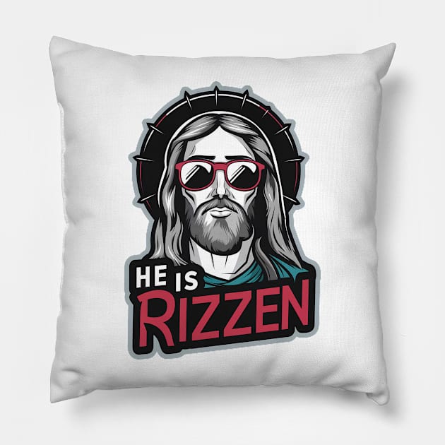 HE IS RIZZEN FUNNY JESUS Pillow by WeirdFlex