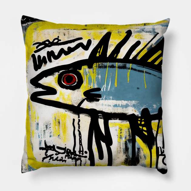 Blue Trout in Spray Painted Style Painting Pillow by Walter WhatsHisFace