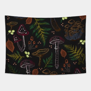 midnight forest mushrooms Tapestry