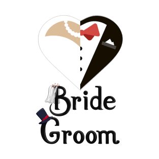 Groom and Bride married T-Shirt bride & groom With Bow Tie Tee Shirt Bachelor Party T-Shirt T-Shirt