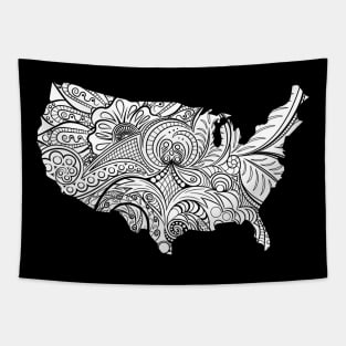 Mandala art map of the United States of America on white background Tapestry