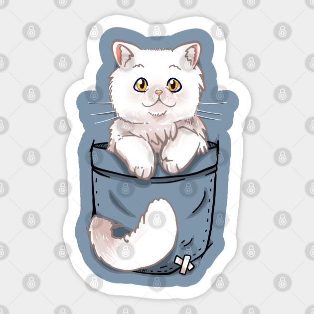 Pocket Cute White Cat Cat Cat Sticker Teepublic