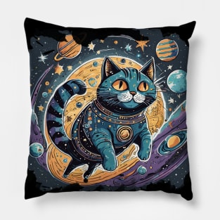 Paws it and Explore the Meowniverse - Cute Cat in Space Design Pillow