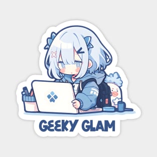 Kawaii Anime girl using laptop Magnet