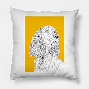 Spaniel Dog Portrait ( yellow background ) Pillow