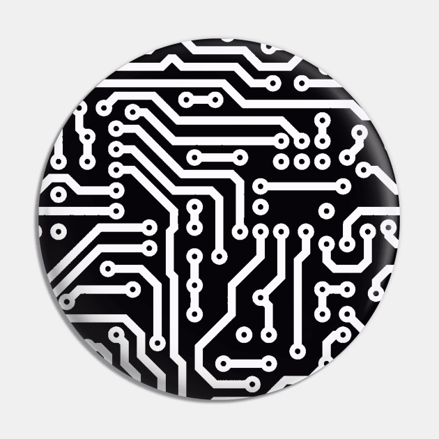 Computer Chip Circuit Tech Pattern - Black & White Pin by softbluehum