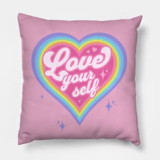 Love Your Self - Anti Valentine's Day Retro 90's Rainbow Heart Pillow