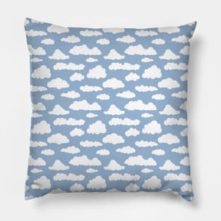 Sunny sky: White cartoon clouds in a repeating pattern Pillow