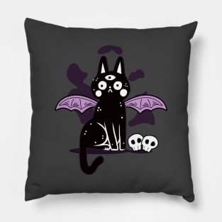 Kawaii Black Cat Skull Soft Grunge Pastel Goth Tattoo Art Pillow