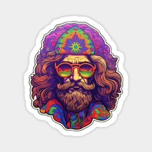 Psychedelic Bearded Man: Pop Art Design with Glowing Colors and Chillwave Style Magnet