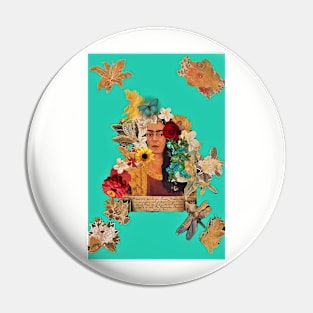 Deep Aqua Frida Collage Pin