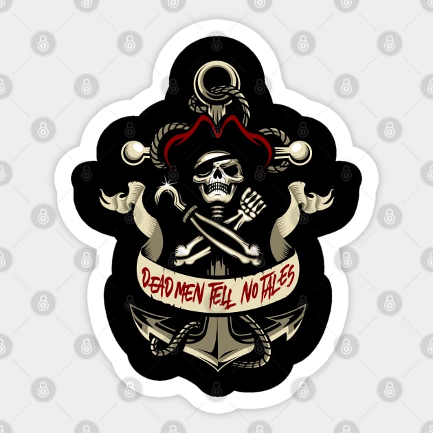 Caribbean Pirate Skull and Crossbones Cool Pirate Logo Sticker