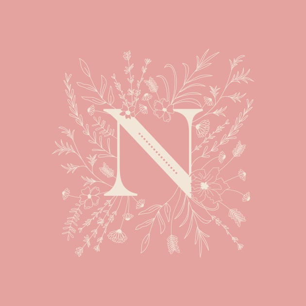 Botanical Letter N (Hibiscus Pink) by Cascade Patterns