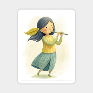 Flute Playing cute girl Magnet