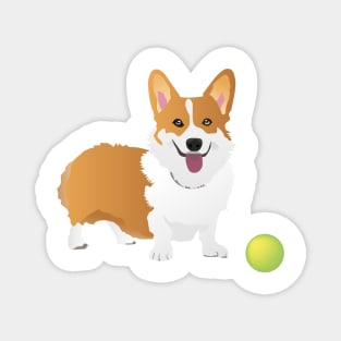 Corgi Dog with a Green Ball Magnet