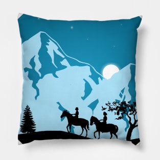 Midnight Riders - Majestic Moonlit Mountains Pillow