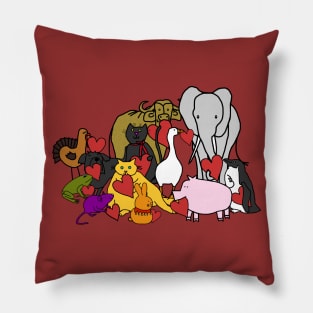 Cute Animals holding Love Hearts for Valentines Day Pillow