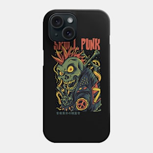 skull punk cartoon funny illustration Phone Case