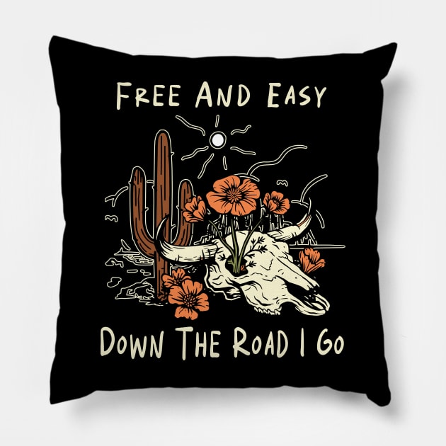 Free And Easy Down The Road I Go Cactus Flowers Pillow by Terrence Torphy