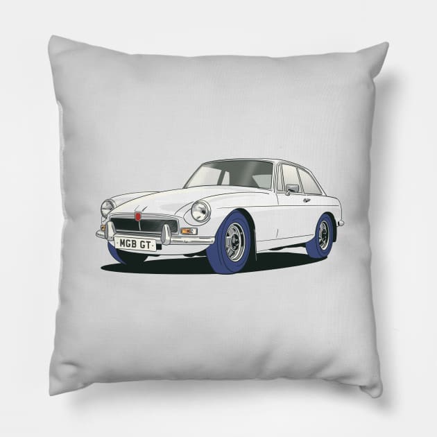 MGB GT Vintage Car in White Pillow by Webazoot