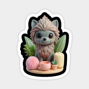 Cute Affenpinscher Dog Cartoon Art – Whimsical Pup with Leaves, Succulent Magnet