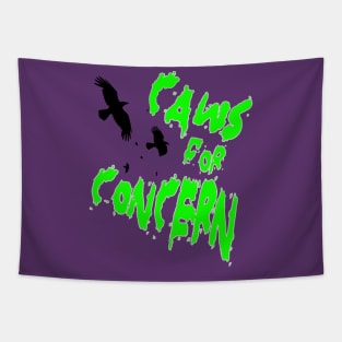 Halloween Ravens Caws For Concern Fun Pun Green Quote 2 Tapestry