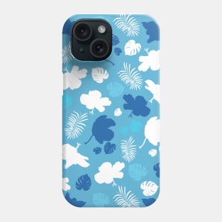 Hand drawn hibiscus, tropical leaves blue and white seamless summer time for fabric design Phone Case