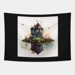 Swamp Cabin Watercolor Tapestry