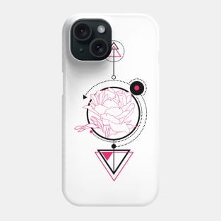 Peony flower, graphic drawing, sketch with geometric details Phone Case