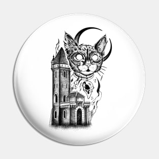 Cat and Castle (black version) Pin