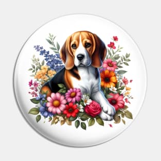 A beagle with beautiful colorful flowers Pin