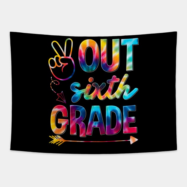 Peace Out 6th Grade Groovy Graduation Last Day of School Tapestry by KRMOSH