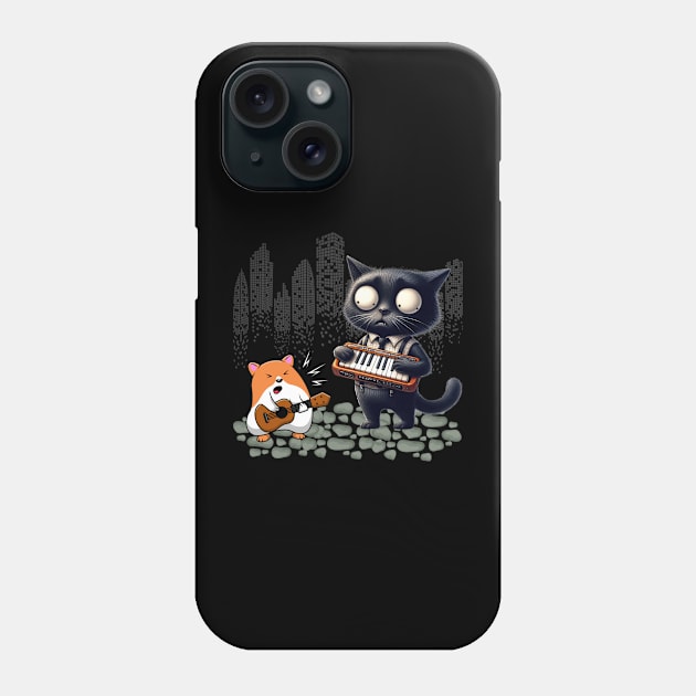 Funny Cat And Hamster Playing Keyboard And Guitar Phone Case by Positive Designer