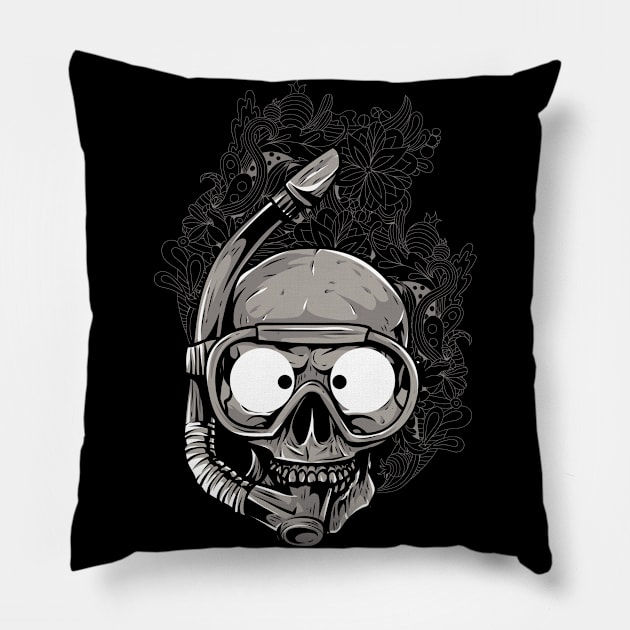 Skull Diver Pillow by inkExtreme