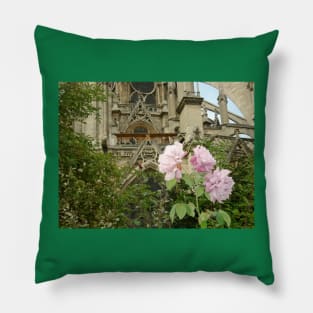 Paris Notre Dame de Paris Pink Rose Bush Pillow