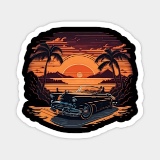 sunset retro classic car Magnet