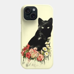 Black Cat Vintage Flower Good Luck by Tobe Fonseca Phone Case