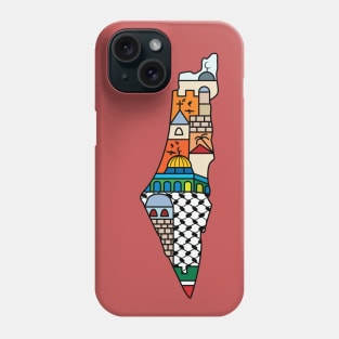 I Love Palestine My Homeland Palestinian Map with Kufiya Hatta Pattern and Most Sacred Cites In Jerusalem -blk Phone Case
