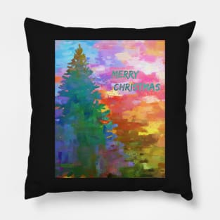 Merry Christmas colorful abstract with tree Pillow