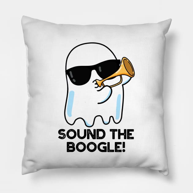 Sound The Boogle Funny Ghost Bugle Pun Pillow by punnybone