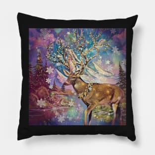 Christmas Deer, Elk Holiday snow, Christmas trees Pillow