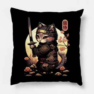 Samurai Cat Tattoo, Kawaii Ninja Cat Pillow